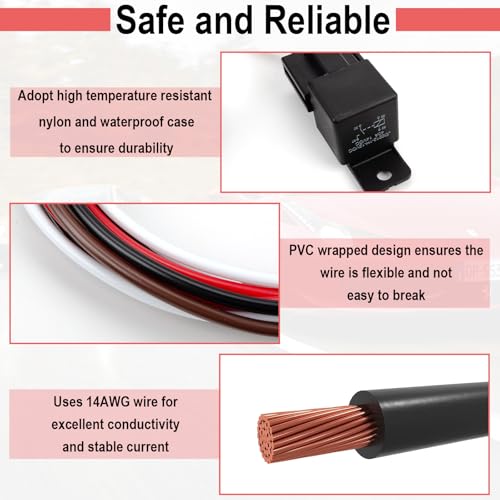 2 PCS Electric Fan Relay Kit, Dual Electric Fan Relay Kit, 185 Degree on 175 Thermostat Switch 40A Relays, 12V Cooling Radiator Fan Relays Wiring Kits for Replacing Faulty Wiring, Truck Engine Cooling