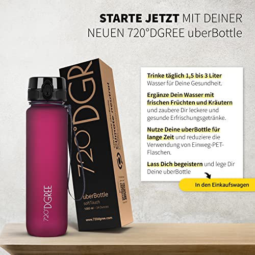 720°DGREE Trinkflasche Kinder 500ml “uberBottle“ softTouch +Sieb - Auslaufsicher, BPA-Frei - Flasche für Schule, Sport, Fitness - Wasserflasche aus Tritan - Schmal, Leicht, Stoßfest, Wiederverwendbar