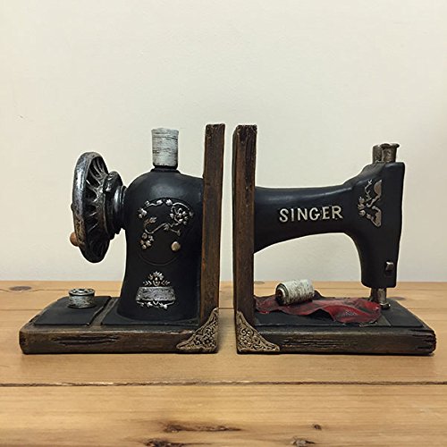 Fiesta Studios Buchstützen mit Singer Nähmaschinen-Design, schwer: Metall, Schwarz, 2 Stück, Höhe: 14 cm, Breite: 12.2 cm, Tiefe: 9.1 cm, Gewicht: 1,2 kg