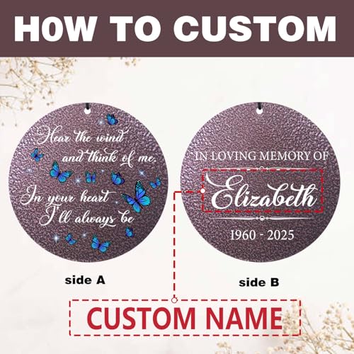 Image of ASTARIN Memorial Butterfly Deep Tone Wind Chimes Personalized, (Printing in Texas) Sympathy Remembrance Gifts for Loss of Mom Dad, Bereavement Gifts for Condolence Funeral, Garden Decoration