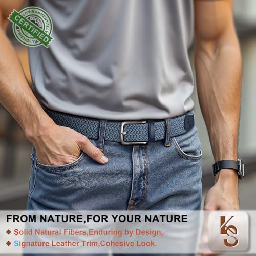 Image of KEMISANT Men Belt-Stretch Woven Braided Belt For Gift Men Golf Casual Jeans Dresses with Nylon Canvas 1 3 /8 inch
