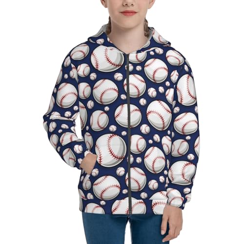 Baseball Softball Ball Kid Hoodies Boys Zip Up Sweatshirts Girls Pullover with Pocket3