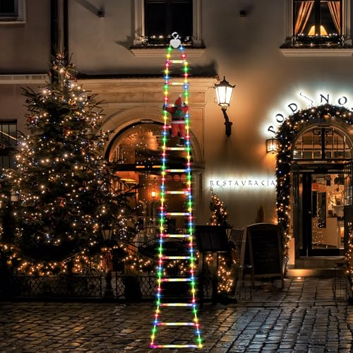 kopotma 3M Leiter Lichterkette mit Weihnachtsmann, LED Leiter...