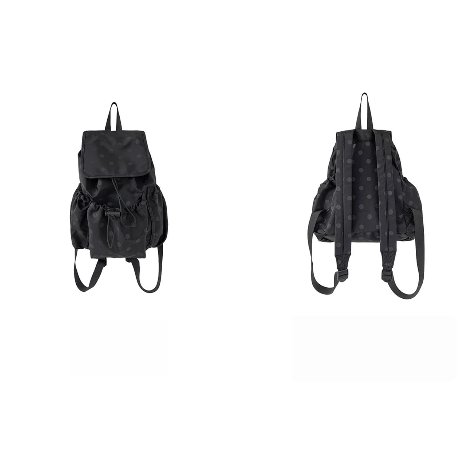 Little Dot Mochila Nylon Ligera Cordón Lunares Escolar Diaria(Café)