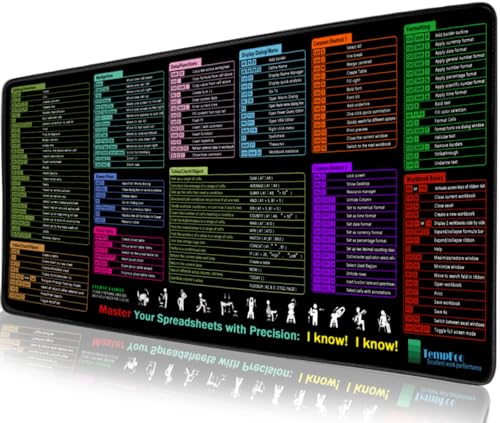 Excel Cheat Sheet Desk Mat XXL Large Mouse Pad 40x90x0.3cm Excel Shortcuts Mousemat - Gaming Mousepad for Home Ofice Desks Computer Keyboard Laptop Protector Black Decor Accessories Gifts