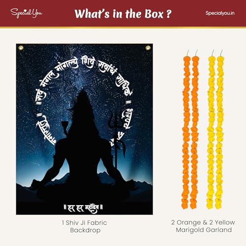 Image of Special You Back Drop Curtain for Decoration with Shiv Ji Backdrop (5x4Ft) & Marigold Garland for Home Decoration Items for Living Room, Wall Decor Items, Mandir Decorations Items for Home