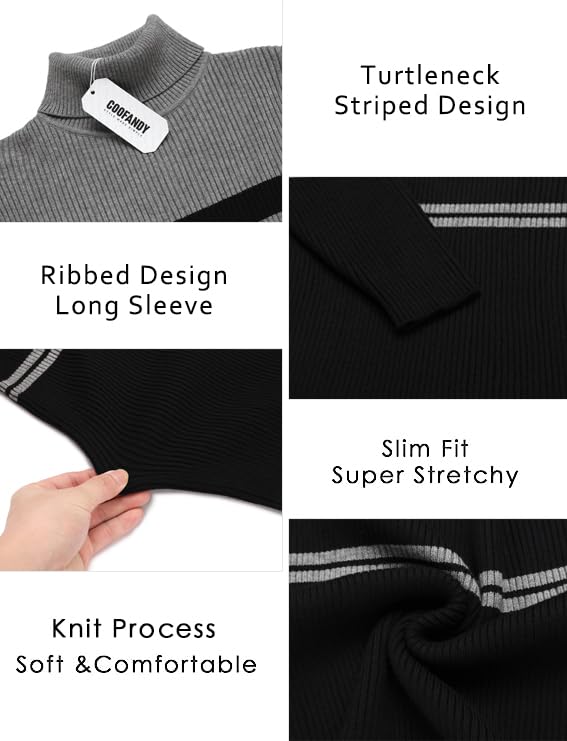 Image of COOFANDY Mens Ribbed Slim Fit Knitted Pullover Casual Turtleneck Sweater