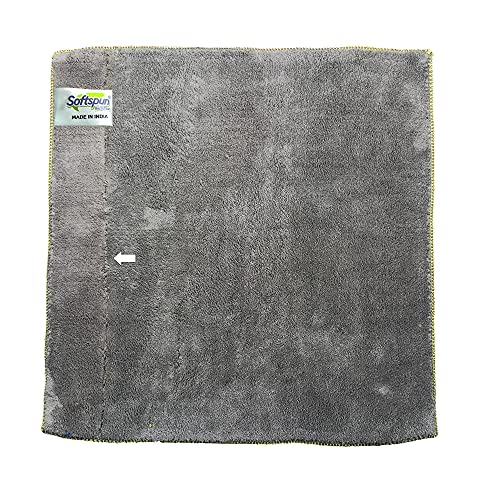 Image of SOFTSPUN Microfiber Export Rejected Cloths, Going Cheap! 4 pcs 40X40 cms 900 GSM Grey+Yellow Thick LintStreak Free Multipurpose Cloths for Car Bike Cleaning Polishing Washing & Detailing.