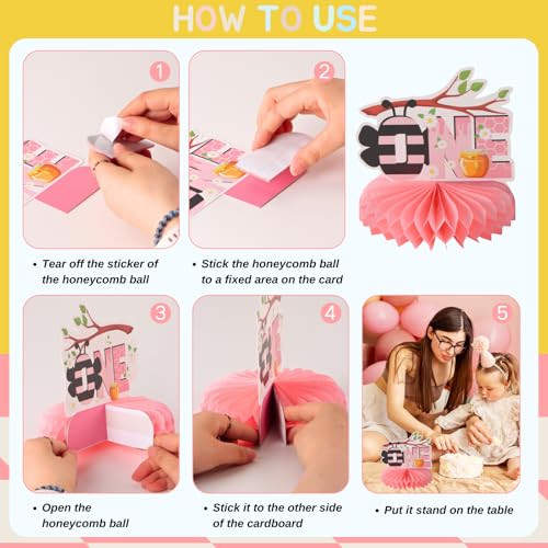Image of 9pcs Happy 1st Bee Day Honeycomb Centerpieces Bumble Bee First Birthday Party Table Decorations Pink It's My 1st Bee Day Table Centerpiece for Girl Baby Shower Sweet as can Bee Table Topper Sign Decor