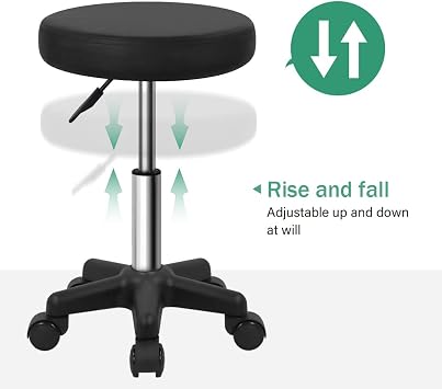 FURWOO Round Rolling Stool with Wheels Height Adjustable Spa Stool for Salon Massage Home Kitchen Black