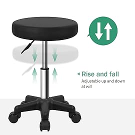 FURWOO Round Rolling Stool Height Adjustable Stool with Wheels for Spa Salon Massage Black