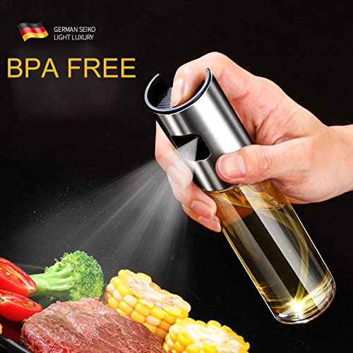 2 Pack Oil Sprayer for Cooking, Olive Oil Sprayer Dispenser Mister, Food Grade Material Versatile Transparent Glass Spray Bottle with Funnel Oil Brush Cleaning Brush for Salad, BBQ, Kitchen Baking, Roasting,Grilling (2)