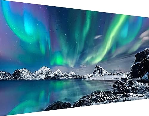 5D Diamond Art Painting ,Large Aurora Diamond Painting Kits for Adults,DIY Full Drill Crystal Rhinestone Lake Arts and Crafts,Gem Art Painting with Diamond Home Wall Decor Mountain,19.6X11.8 in