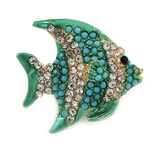 Preisvergleich Produktbild Unbekannt Avalaya Fisch-Brosche aus Metall, klein, Blaugrün, transparent, 25 mm