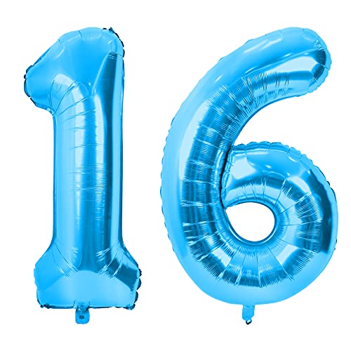 Globos de helio con números grandes de 16 cumpleaños azul, tamaño XXL, digital, 2 globos de helio de aluminio de Mylar, para niños, niñas, mujeres, decoración de fiesta de cumpleaños 16 61