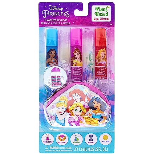 Townley Girl Disney Princess Vegan Plant-Based 3 Piece Roll-On Lip Gloss & Coin Purse Bag For Kids And Girls, Ages 3+, Perfect For Parties, Sleepovers & Makeovers #TOP6