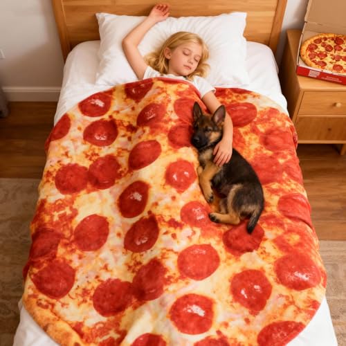 Image of Pepperoni Pizza Blanket White Elephant Gifts for Kids Stuff Useful Adults Teenagers Throw Blankets Wrap Boy Girl Party Novelty Gag Pets Soft Fleece 61in