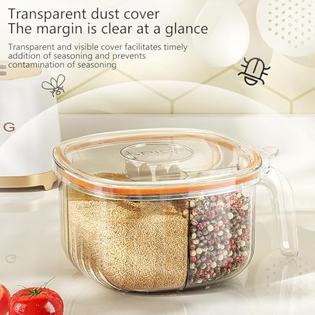 TINMIX 4 In 1 Condiment Pots with Spoons Spice Rack Organizer Herb Container for Kitchen, White