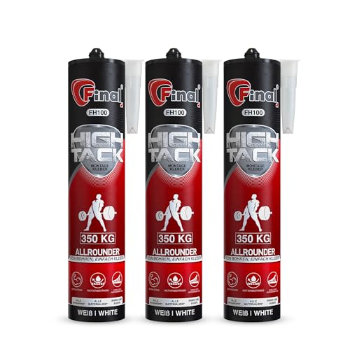 FINAL High Tack Montagekleber - 3 x 490g Kartusche - hochqualitativer Hybrid MS Polymer Baukleber, zuverlässiger Montageklebstoff für perfekte Haftung im Innen- und Außenbereich
