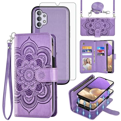 Protection Samsung Galaxy A32 5G portefeuille à fermeture éclair et étui porte-cartes floral
