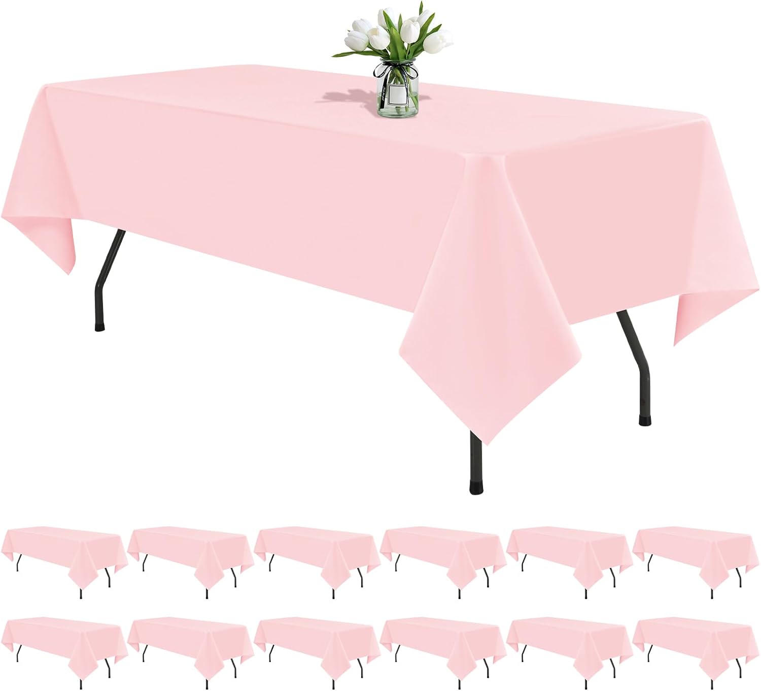12 Pack Pink Tablecloths for Rectangle Tables 60 x 126 Inch Pink Polyester Tablecloth 8 Foot Rectangle Table Cloth Washable Fabric Table Cover for Party Wedding Banquet Restaurant Events