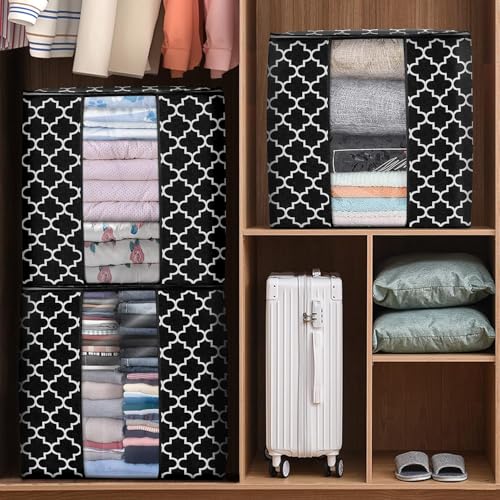 Image of RAAHII 2 piece Large dustproof transparent blanket storage bag for double bed quilt /saree packing bag /lehnga /winter clothes, pillow storage and wardrobe organizing (Black, Pack of 2)