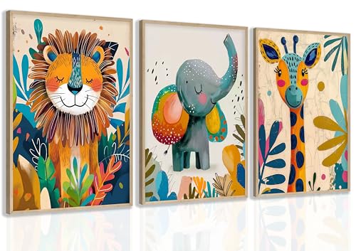 3Pcs Safari Animal Watercolor Canvas Art