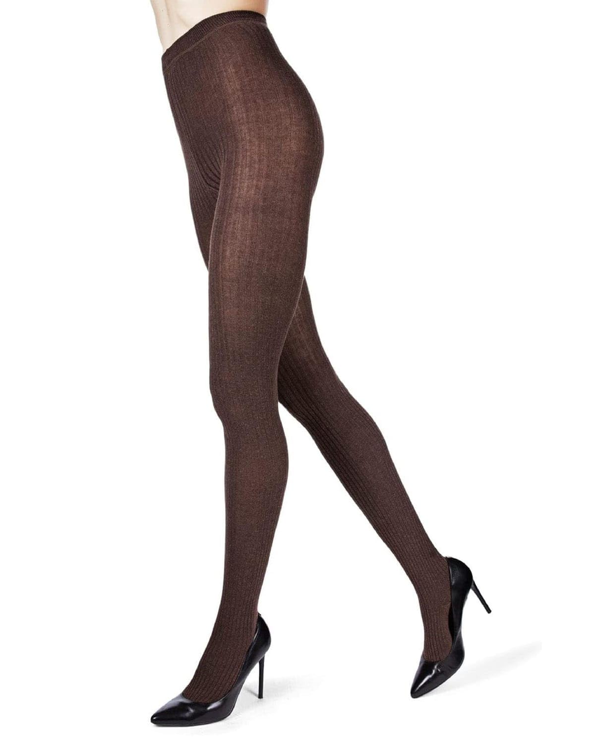 Memoi Women's Brown Heather Boston Ribbed Sweater Tights | Winter Hosiery - Pantyhose Mo 327 Queen1/Queen2