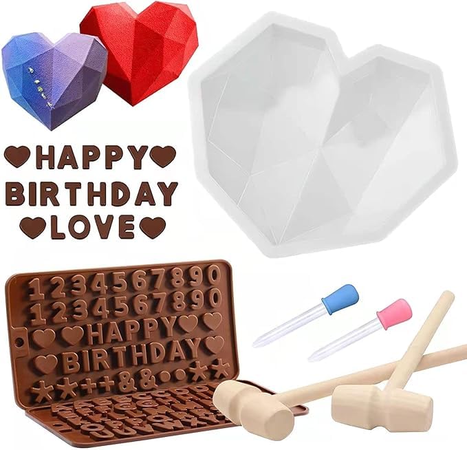 Breakable Heart Mold Set for Chocolate, Heart Silicone Molds with Hammers and Dropper, Letter Mold...