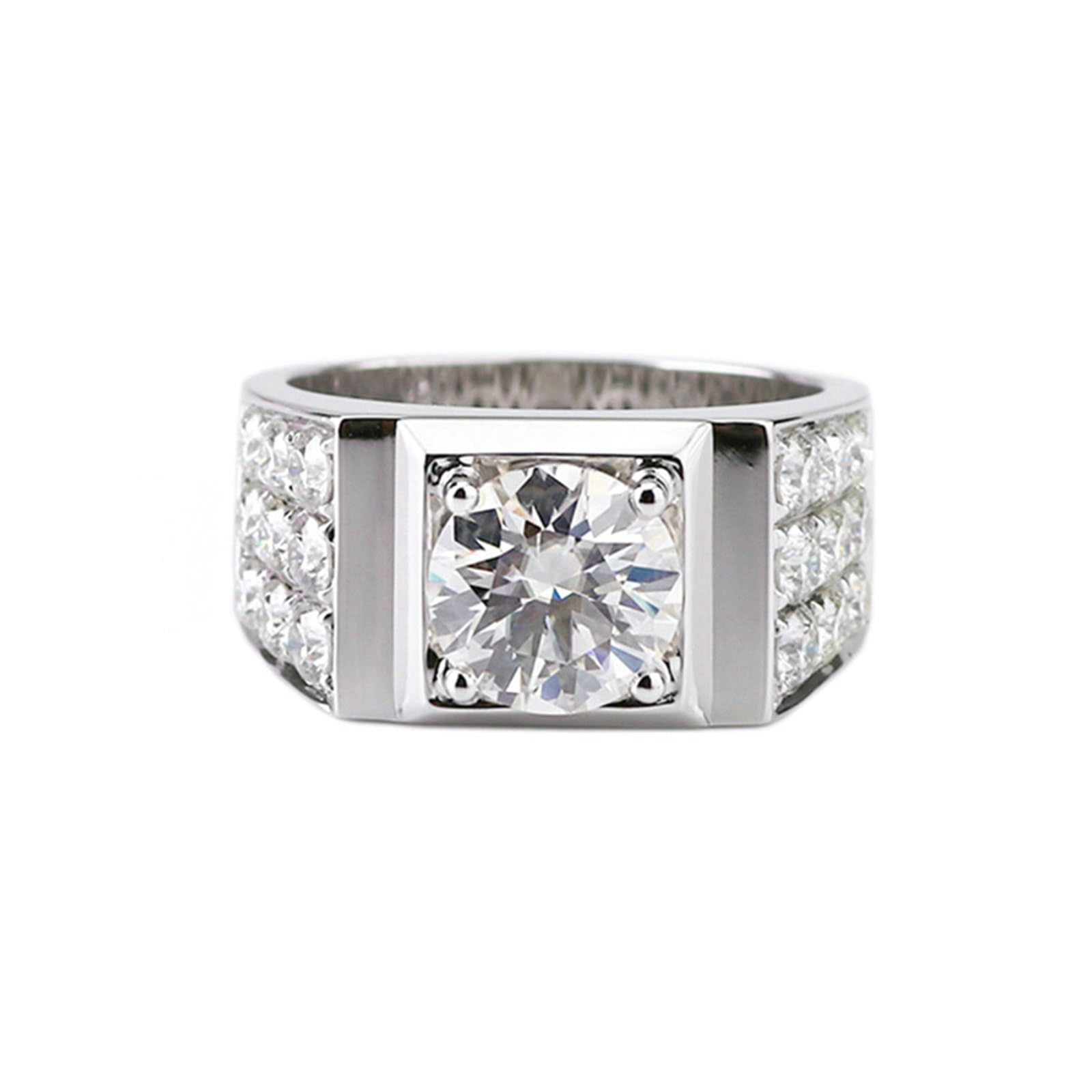 Promise Anillo para hombre, anillo de lujo con moissanite redondo de 1/2/3 ct, oro blanco
