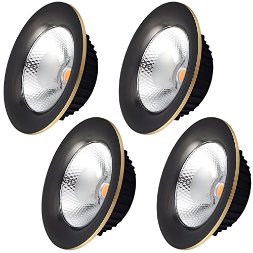 FYZDLAOR 4 PCS LED Recessed Ceiling Light,Black Brushed Brass Bezel