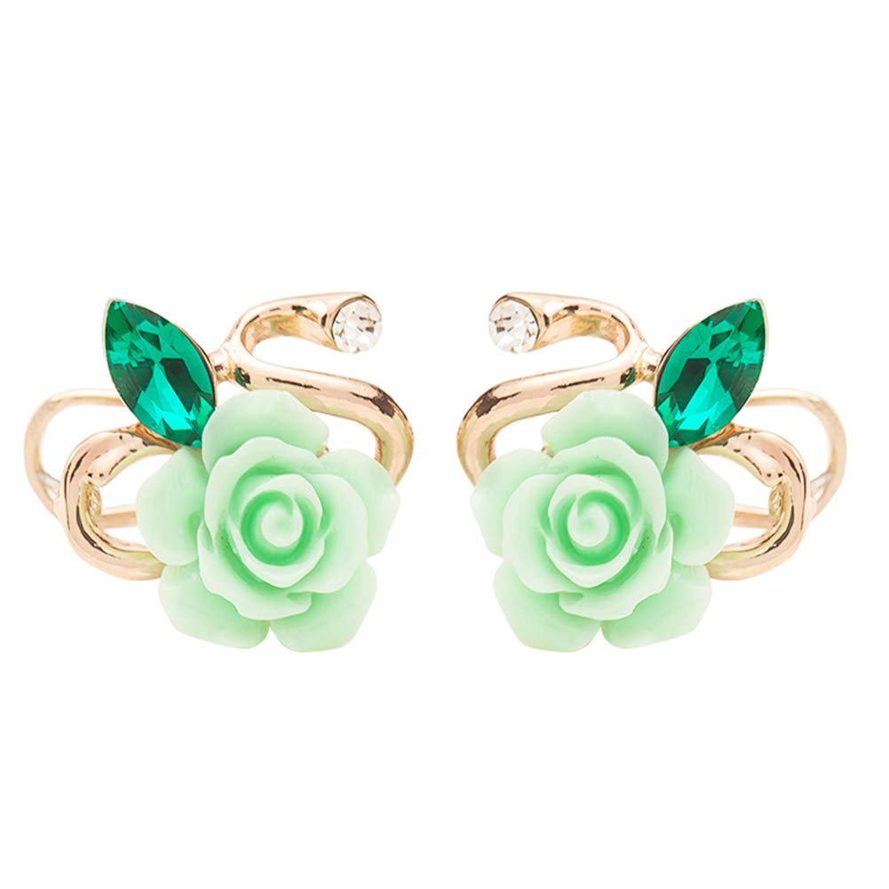 Zmigrapddn Fashion Earrings for Women, Fashion Women Rose Flower Rhinestone Ear Stud Clip Earrings Jewelry Xmas Gift - Green