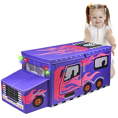 Large Toy Box Chest For Girls, Interactive Light Up Led's, Kap Decorative Storage Bin, Xl Toy Basket , Foldable Storage Box/Organizer, Flip-Top Lid For Toddlers, Children And Nurseries, Bedroom, Closet, Playroom, 34.8"L X 13"W X 15.7"H #TOP7