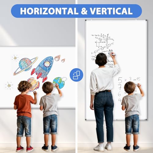 Image of WALGLASS Extra Large White Board 72x40 Double-Sided Dry Erase Magnetic Wall | Magnetic Whiteboard Wall, Double-Sided Dry Erase, Smooth Writing Easy Clean, Aluminum Frame, Home Office School, Complete Kit