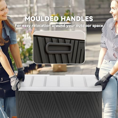 Outsunny 100 Gallon Deck Box Outdoor Storage Box, Waterproof and Lockable, Double-Layer Wood Effect HDPE Patio Storage Box for Patio Furniture, Garden Tools and Pool Accessories - 5