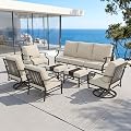 MIXPATIO Patio Furniture Set 7 pcs, Outdoor Patio Furniture, 3-Seat Sofa, 2 Single Chairs, 2 Swivel Chairs, 2 Ottomans and 5.75" Extra Thick Cushion, Patio Conversation Set for Backyard Deck,Beige