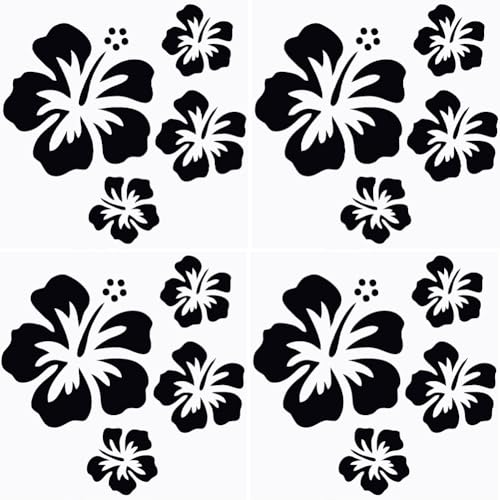 GORGECRAFT 4 Hoja de Pegatinas para Coche con Flores de Hibisco Pegatinas Y Calcomanías Hawaianas Negras Vinilo Impermeable Decoración Exterior Automotriz para Puertas de Camión Motocicleta Pared