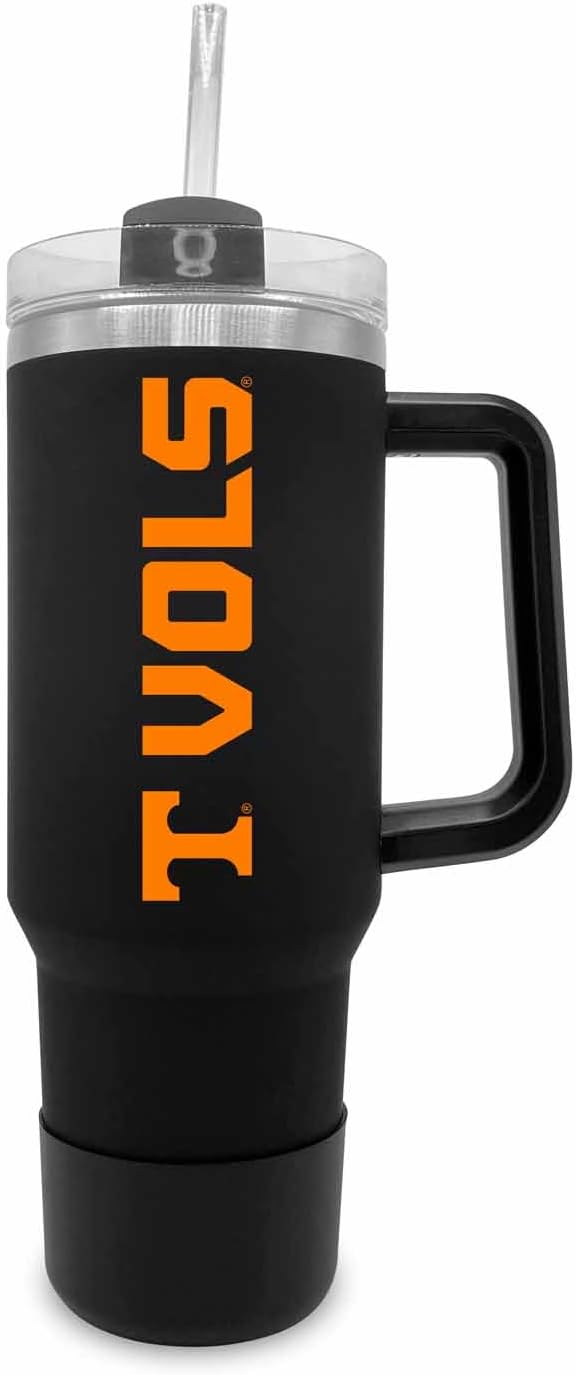 Campus Colors College & University 40 oz Travel Tumbler With Handle - Dual Option Lid With Straw - Vacuum Insulated Stainless Steel (Tennessee Volunteers - Black)
