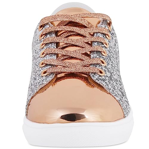 Bosenhulu Women's Glitter Shoes Fashion Shiny Sequin Sneakers Tennis Sparkly Shoes Rhinestone Bling Shoes With Lace Up(Gold Glitter,8) #TOP3