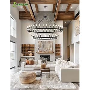 L LOHAS LED Wagon Wheel Chandelier, 2 Tier 54-Lights 60in Extra Large Black Farmhouse Chandelier Light Fixture, Round Rustic Lighting for Living Room, Dining Room, Over Table, Island, Foyer, Entryway L LOHAS LED Wagon Wheel Chandelier 2 Tier 54 Lights 60in Extra Large Black Farmhouse Chandelier Light Fixture Round Rustic Lighting for Living Room Dining Room Over Table Island Foyer Entryway