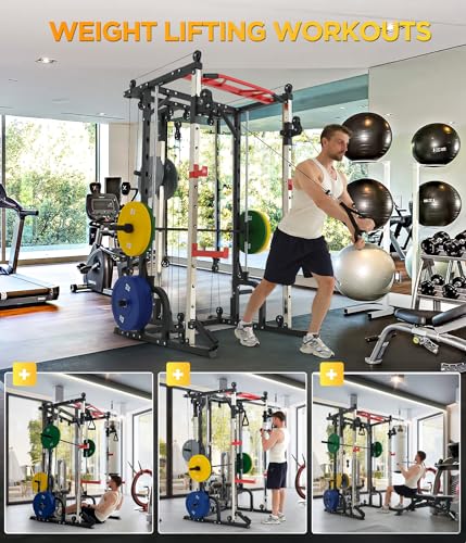 RUNFREELY Smithe Machine Power Cage with Cable Crossover, Compact All-in-ONE Trainer Home Gym Machine, Power Rack for Weight Lifting, Strength Training and Bench Press (Cage with Bench) - Thumbnail 7