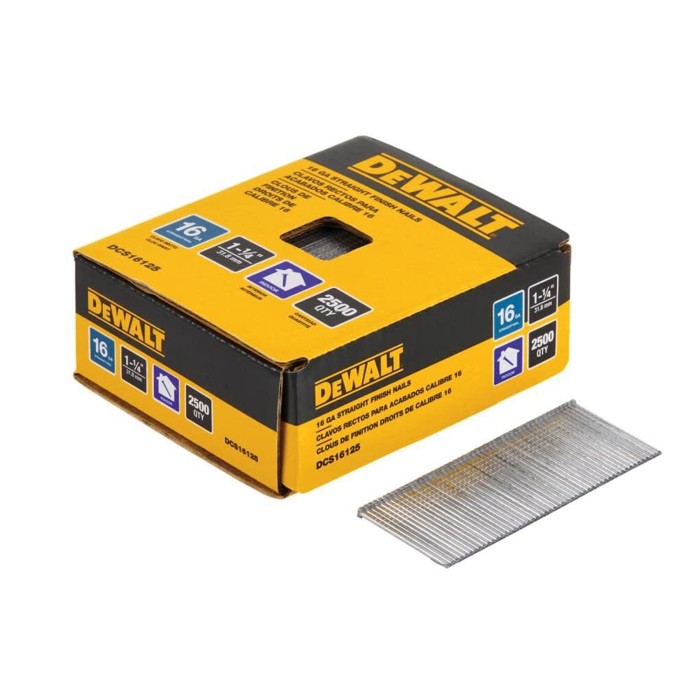 DEWALT Finish Nails, 1-1/4-Inch, 16GA, 2000-Pack (DCS16125)
