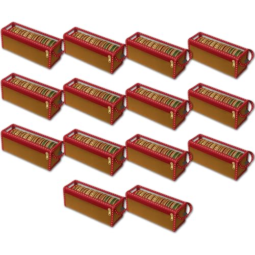 Image of Single R Rod Bangle Box Organizer for Women | Hard Board Chudi Storage Box with Removable Rods & Transparent Top Window | Jewellery Organizer | Maroon | Set of 14