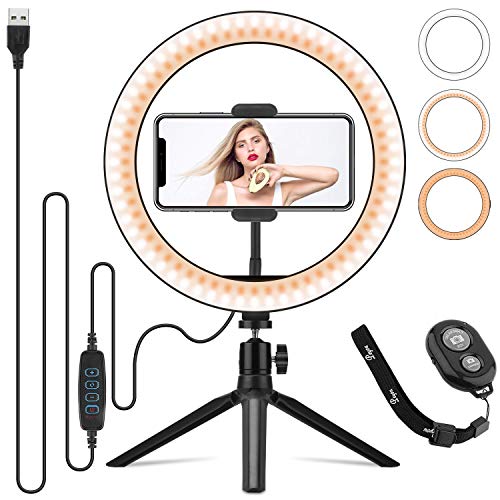 PEYOU LED Lumière Anneau avec Trépied,10''/26cm Ring Light Trepied avec Support de Téléphone et télécommande,avec 3 Modes d'éclairage 10 Niveaux de luminosité pour Selfie/Live Stream Youtube