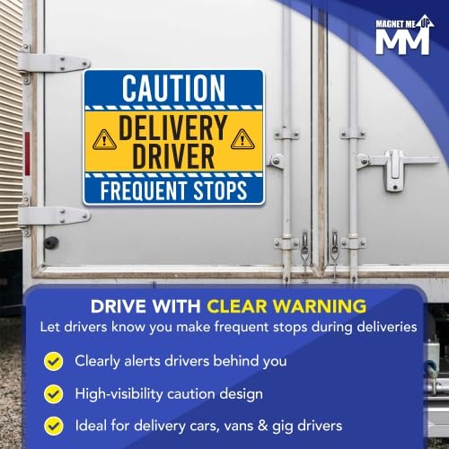 Image of Magnet Me Up 24 inch x 18 inch - Blue Caution Frequent Stops Delivery Driver Magnet for Car - Safety Warning Vehicle Magnetic Sign for Delivery Drivers, Weatherproof UV Printed Vinyl, Made in USA
