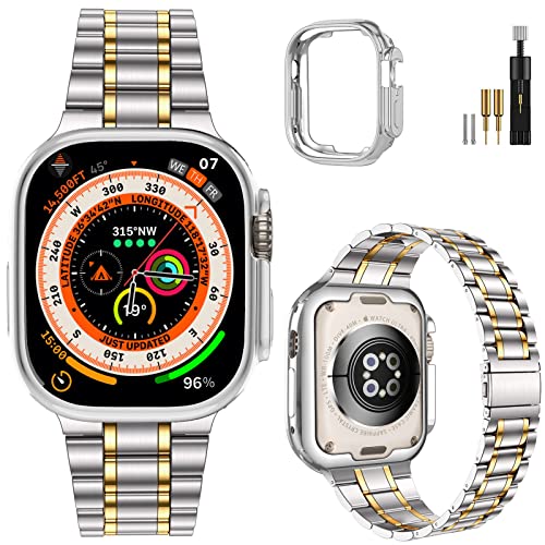MioHHR �X�e�����X�X�`�[���o���h Apple Watch�o���h 10 11 46mm ���^�������p���X�g�o���h�X�g���b�v iWatch �V���[�Y 10/11�p, �V���o�[�ƃS�[���h