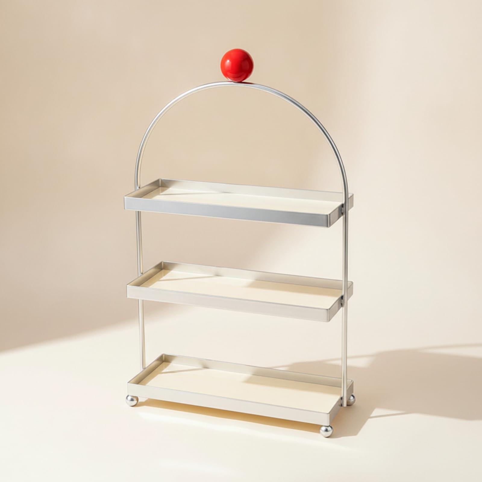 Organizer da Tavolo a Tre Livelli Salvaspazio Scaffale a Tre Livelli Verticale Ripiano Portaoggetti per Trucco, Nero, Rosso, Tre Strati Con Sfera Rossa