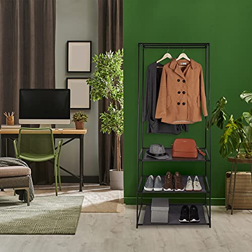 Relaxdays Clothes Stand, Shelves, Open & Foldable With Rail, Metal & Fabric Closet, 179.5x72x48 cm, Black - Image 2