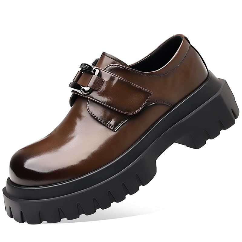 Men's Patent Leather Big Round Toe Platform Buckle Loafers Fashion Heighten Thick Cushion Comfortable Slip On Business Dress Derby Shoes for Party Wedding