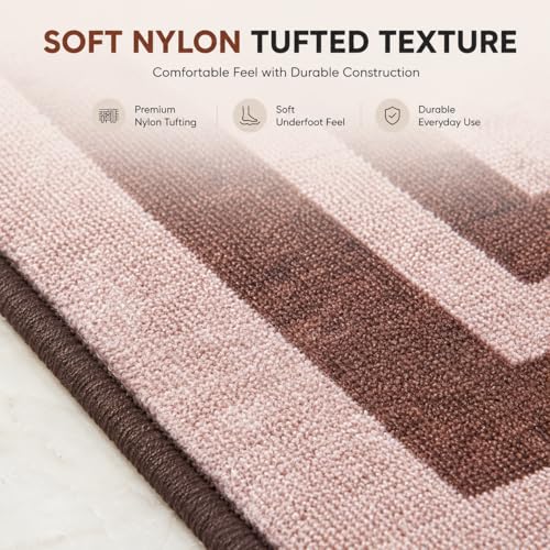 Image of Matz&More Geometric Distress Border Floor Mat | 40x60 CM | Brown Beige | Nylon Tufted Gel Baking Anti-Slip | Doormat for Home Entrance, Kitchen & Bedroom